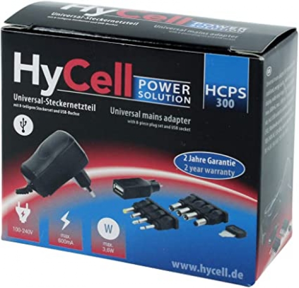 HyCell Netzadapter universal, stabilisiert 600mA 7,2W, 3-12V